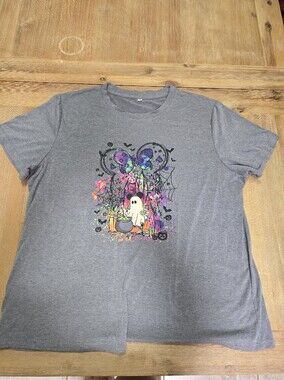 Amazon Womens Disney Grey Short Sleeve Tee with Colorful Halloween Ghost Graphic